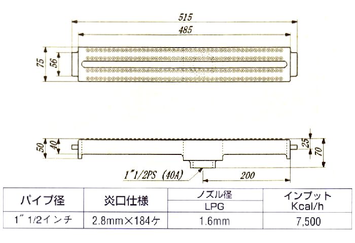 画像: 2本立バーナー(480ｍｍ)