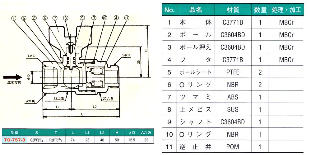 画像: 逆止弁付ボールバルブ（首長）　内ネジ×外ネジ