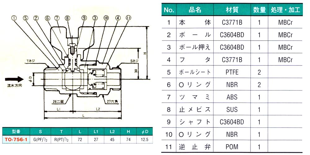 画像: 逆止弁付ボールバルブ（首長）　外ネジ×外ネジ